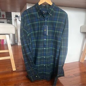 Ralph Lauren Men's Blue and Green Plaid Cotton Shirt NWT